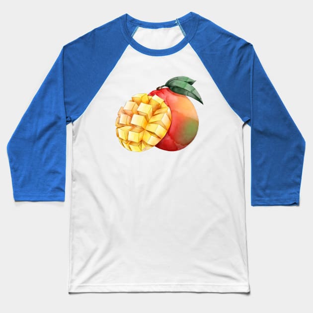 Mango Fruit Watercolor Baseball T-Shirt by Mako Design 